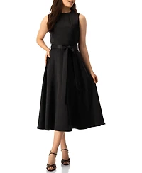 Ivonne Women's Sleeveless Tie-Waist A-Line Midi Fit-and-Flare Dress with Sash Belt