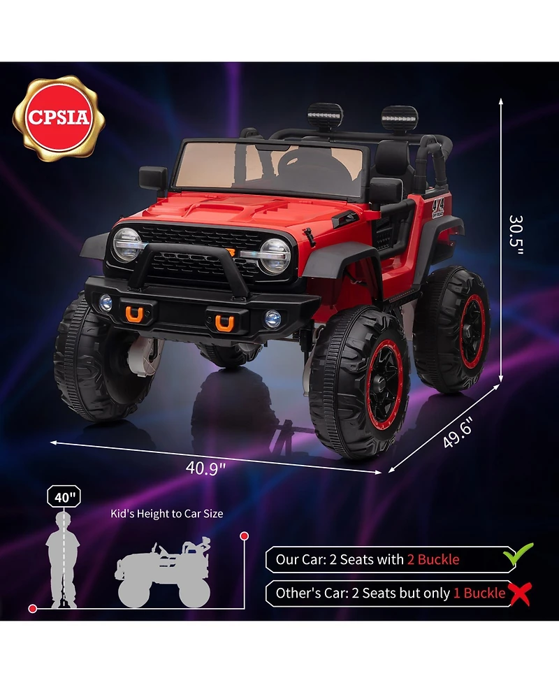 homfan 24v 2 Seater Electric Ride On Truck, 4 Wheel Battery Powered Car Toy with Remote Control for Boys and Girls Ages 3 to 8