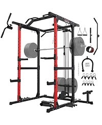Fed Fitness Power Cage, 1500LB Power Rack with Lat Pulldown Cable System, Squat Rack & Training Attachments for Home Gym