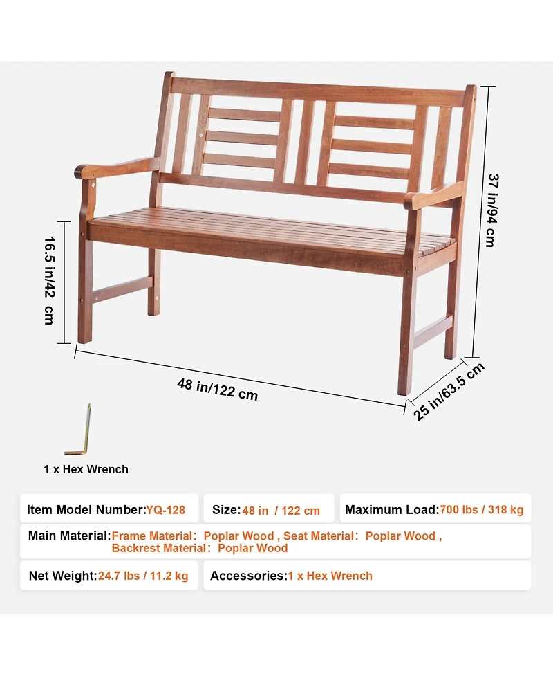 Vevor Outdoor Bench 48 in Wood Garden Bench 700 lbs Park Patio Yard Porch Bench
