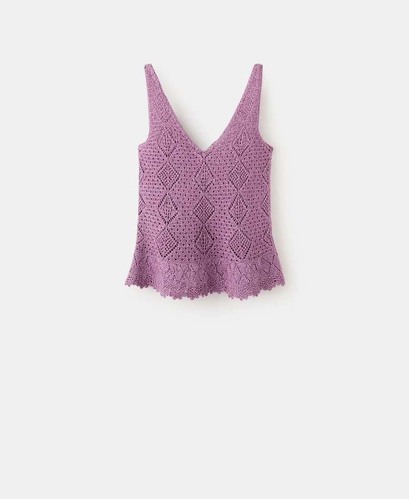 Mango Women's Scalloped Ruffle Crocheted Lurex Top