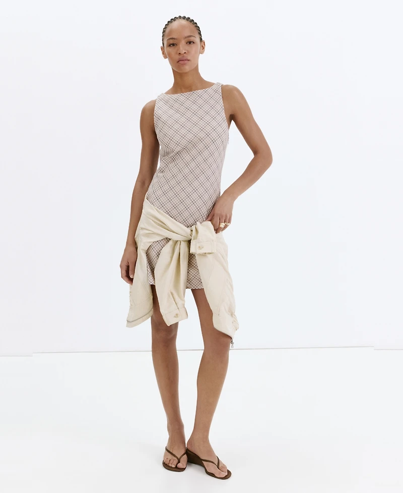 Mango Women's Back Detail Checkered Dress