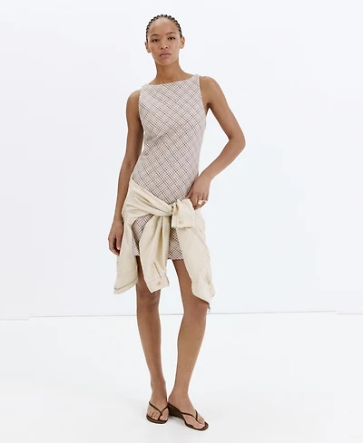 Mango Women's Back Detail Checkered Dress