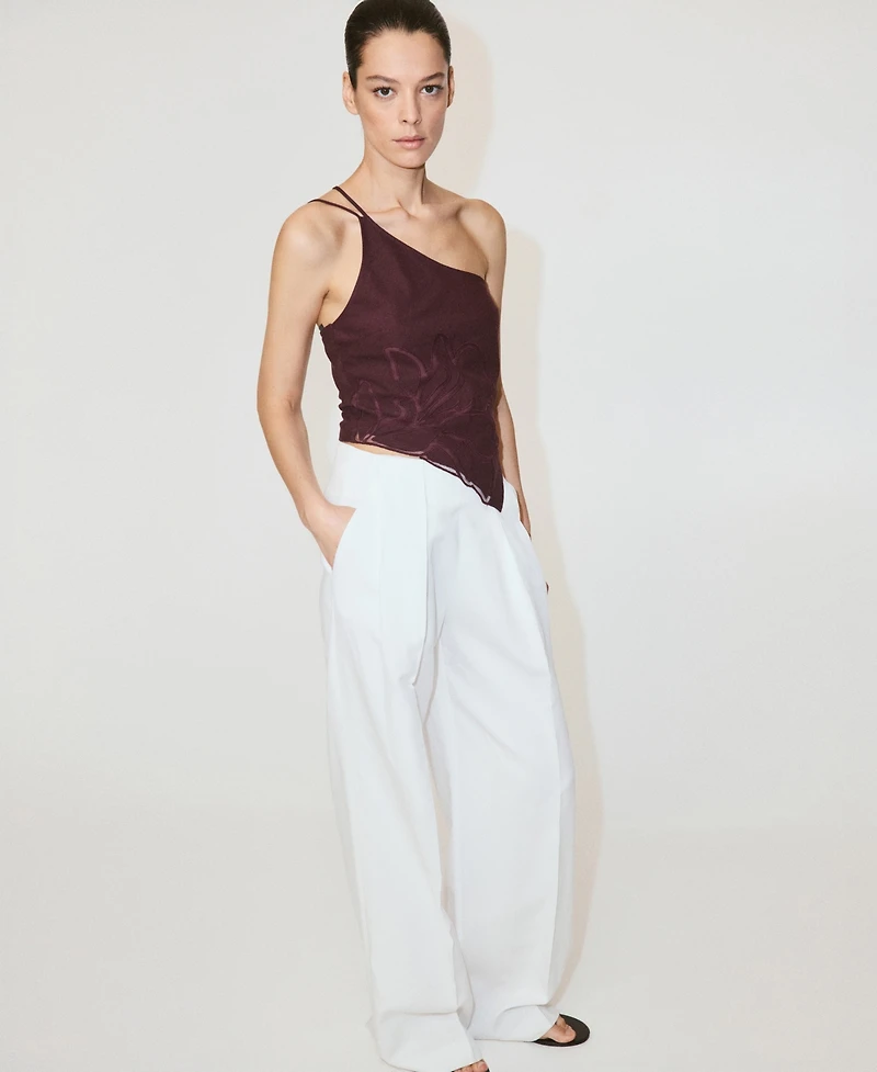 Mango Women's Asymmetrical Floral Embroidered Top