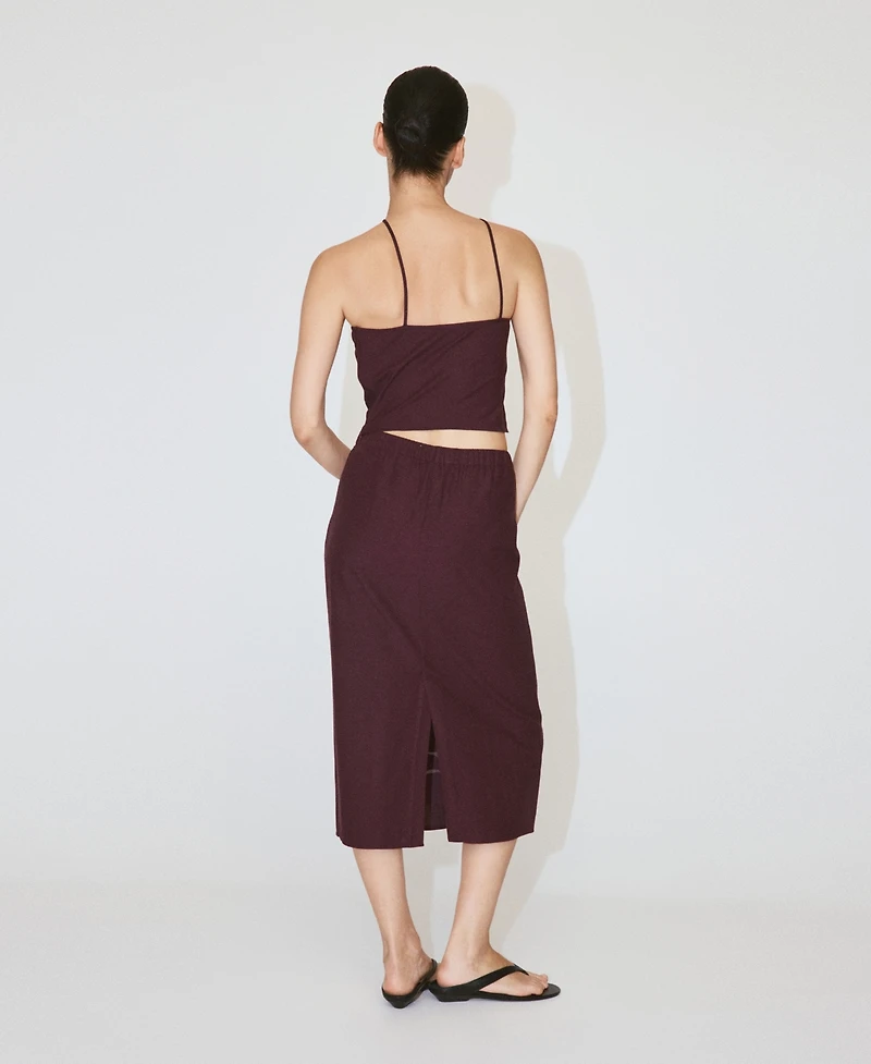 Mango Women's Floral Embroidered Linen Skirt