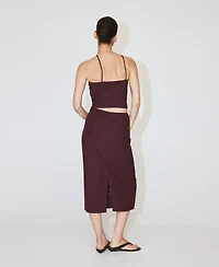 Mango Women's Floral Embroidered Linen Skirt
