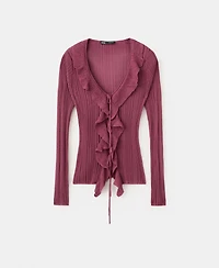 Mango Women's Ruffled Detail Textured Knit Cardigan sweater