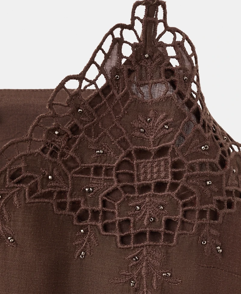 Mango Women's Openwork Embroidery And Bead Detail Dress