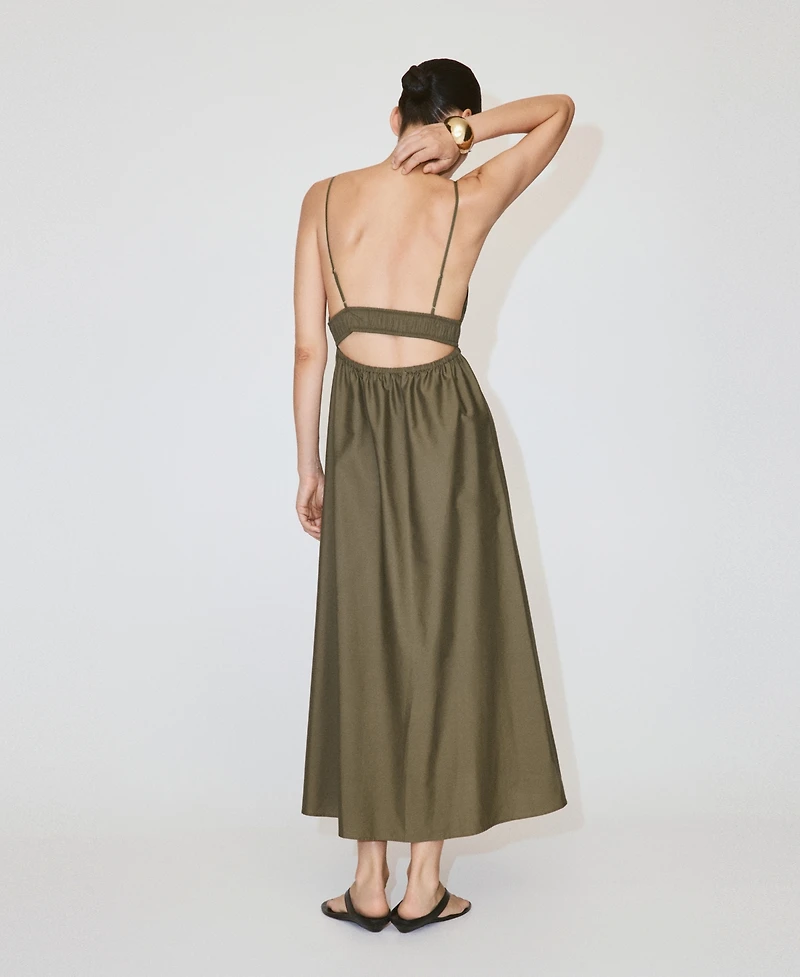 Mango Women's V-Neck Shirred Lyocell Dress