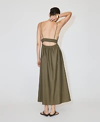 Mango Women's V-Neck Shirred Lyocell Dress