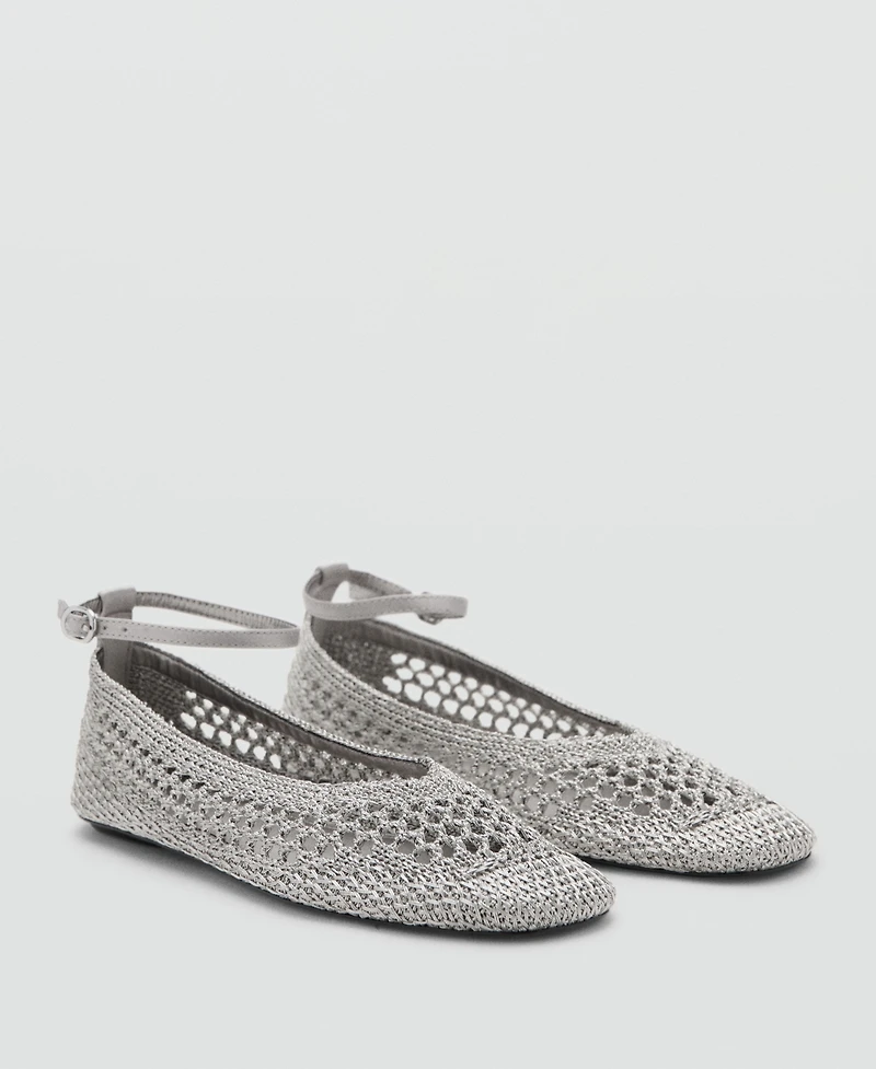 Mango Women's Ankle Strap Crocheted Ballet Flats
