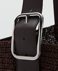 Mango Women's Natural-Fiber Buckle Detail Shopper Bag