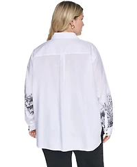 Karl Lagerfeld Paris Plus City Scene Poplin Collared Long-Sleeve Top