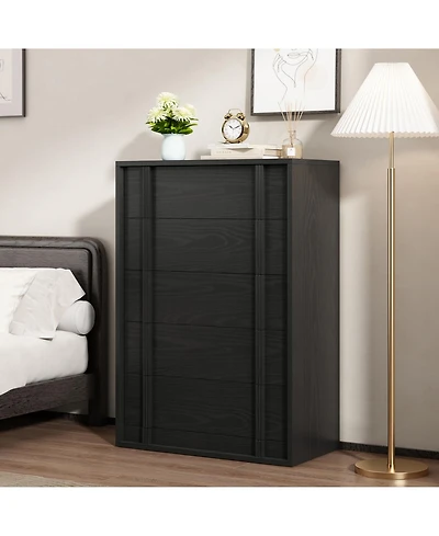 homfan 5-Drawer Nightstand for Bedroom, Modern Bedside Table with Vertical Handles, Wooden Storage Cabinet for Living Room, Entryway & Dorm