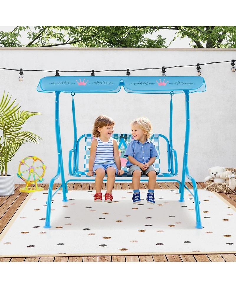 Slickblue Kids Patio Swing Chair with Metal Stand and Adjustable Canopy for 2