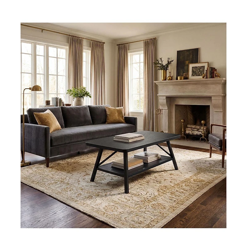 homfan Wood Coffee Table Indoor Outdoor with Iron Legs