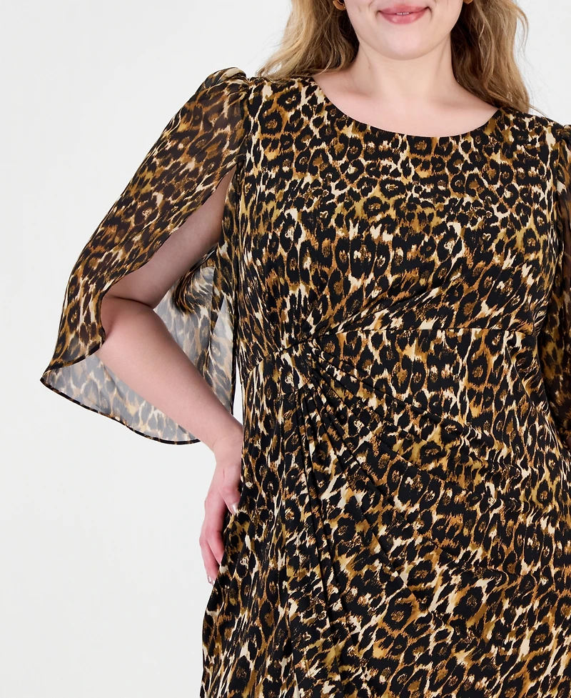Connected Plus Tulip Sleeve Animal-Print Sheath Dress