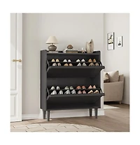 homfan 2 Flip Drawer Shoe Cabinet with Adjustable Shelf, Hidden Entryway Storage for Hallway, Living Room, Black or Oak Tone