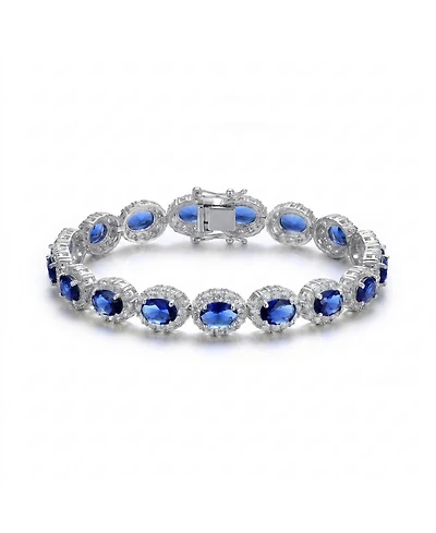 Genevive Sterling Silver Oval Colored Cubic Zirconia Stylish Tennis Bracelet
