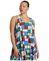 Eloquii Women's Plus Size Printed Linen Trapeze Dress