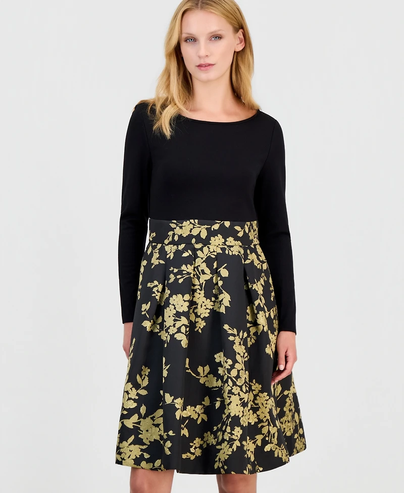 Anne Klein Women's Serentiy Fit & Flare Boat Neck Jacquard Dress