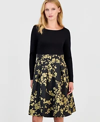 Anne Klein Women's Serentiy Fit & Flare Boat Neck Jacquard Dress