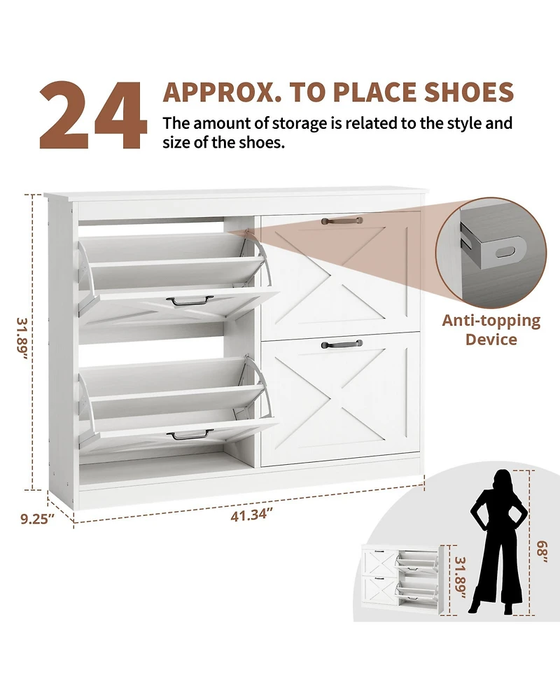 homfan Shoe Cabinet with Flip Drawers - Narrow Freestanding Entryway Shoe Storage Organizer for Hallway Foyer Mudroom