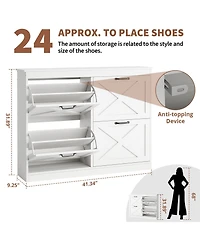 homfan Shoe Cabinet with Flip Drawers - Narrow Freestanding Entryway Shoe Storage Organizer for Hallway Foyer Mudroom