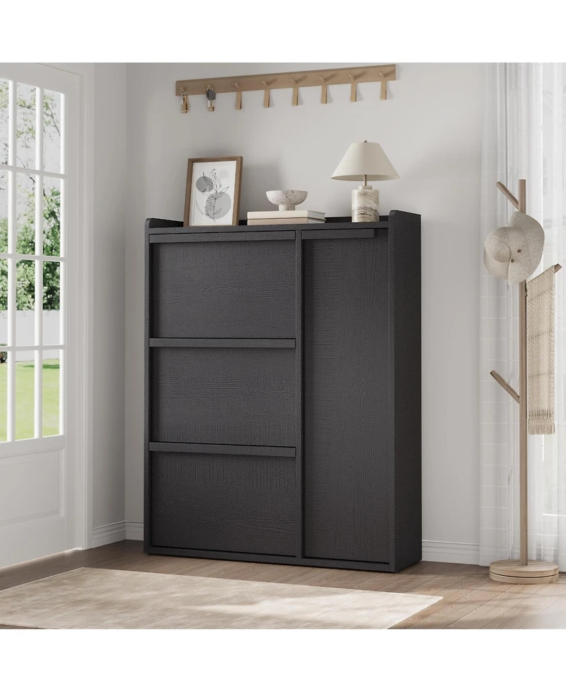homfan Modern Shoe Storage Cabinet with 3 Flip Drawers and Single Door for Entryway, Hallway, and Living Room