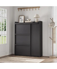 homfan Modern Shoe Storage Cabinet with 3 Flip Drawers and Single Door for Entryway, Hallway, and Living Room