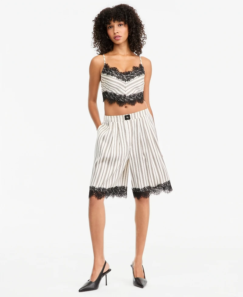 Bar Iii Women's Pinstripe Satin V-Neck Sleeveless Top, Macy's Exclusive