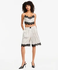 Bar Iii Women's Pinstripe Satin V-Neck Sleeveless Top, Macy's Exclusive