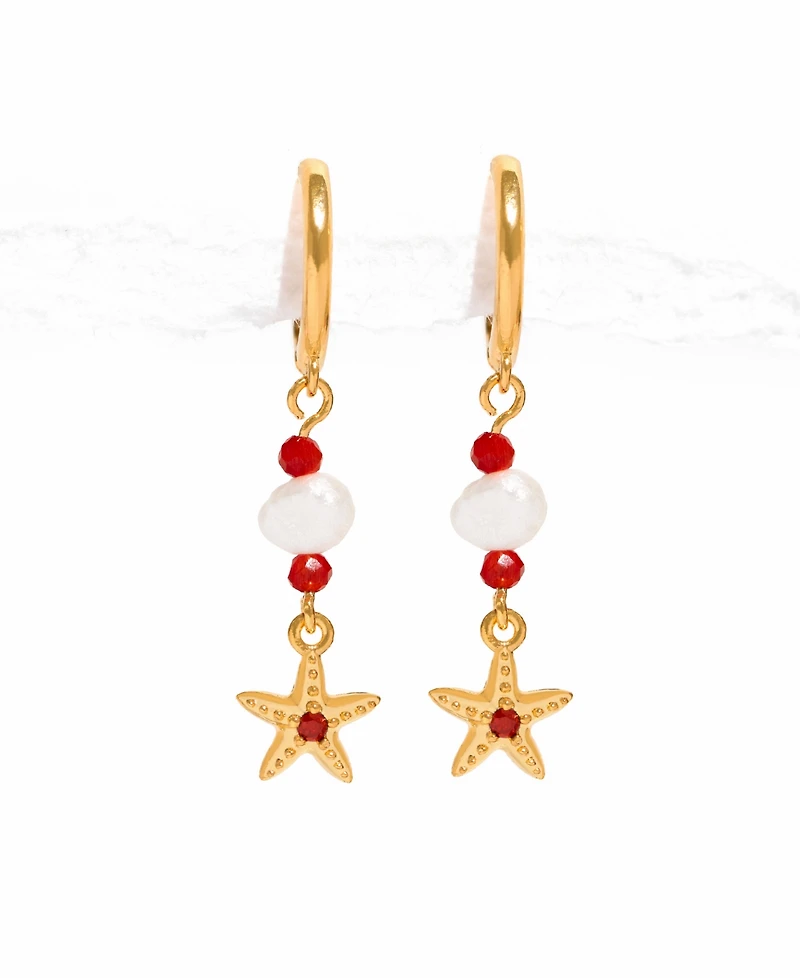 Girls Crew Crystal Starfish Beaded Dangle Hoop Earrings