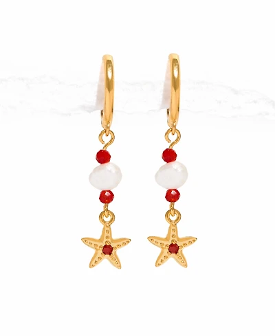 Girls Crew Crystal Starfish Beaded Dangle Hoop Earrings