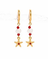 Girls Crew Crystal Starfish Beaded Dangle Hoop Earrings