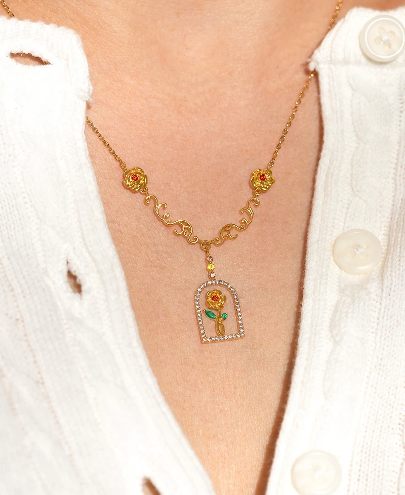 Girls Crew Crystal Disney Beauty the Beast Enchanted Rose Necklace
