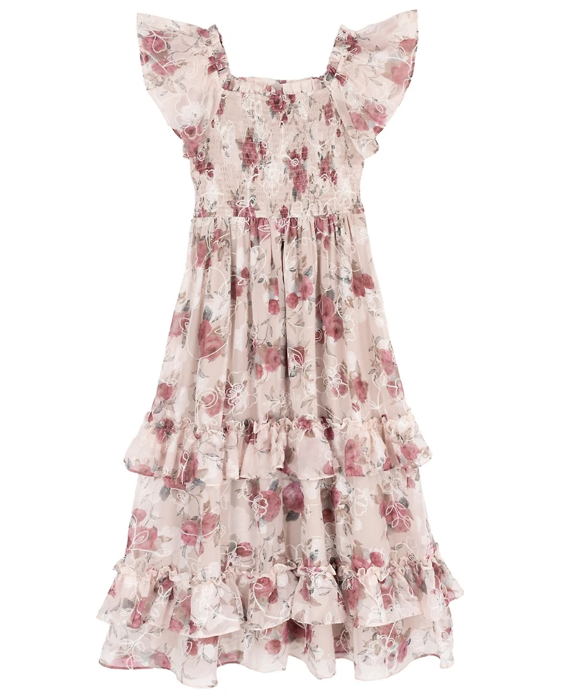 Rare Editions Girls' 7-14 Embroidered Burnout Chiffon Floral Sleeveless Maxi Dress