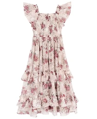 Rare Editions Girls' 7-14 Embroidered Burnout Chiffon Floral Sleeveless Maxi Dress
