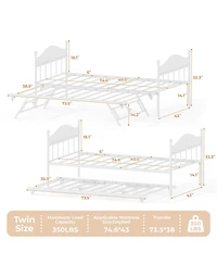 homfan Daybed with Pop-Up Trundle, Metal Sofa Bed Frame with Headboard, Locking Casters, Steel Slats, No Box Spring Needed