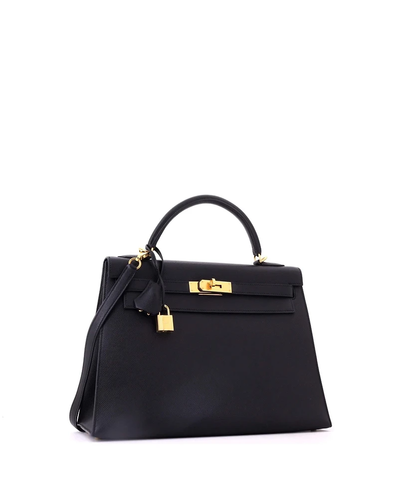 Pre-Owned HERMES Kelly 32 Handbag Black Epsom with Gold Hardware