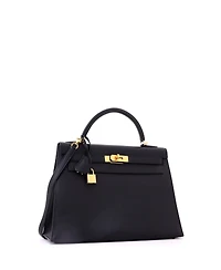 Pre-Owned HERMES Kelly 32 Handbag Black Epsom with Gold Hardware