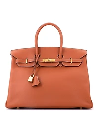 Pre-Owned HERMES Birkin 35 Handbag Brown Clemence with Gold Hardware