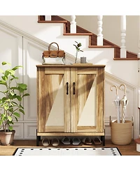 Slickblue Farmhouse Shoe Cabinet 5-Tier with Woven Rattan Doors