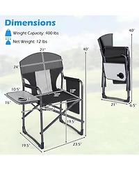Gymax Folding Camping Chair Oversized Padded Portable Directors Chair with Side Table