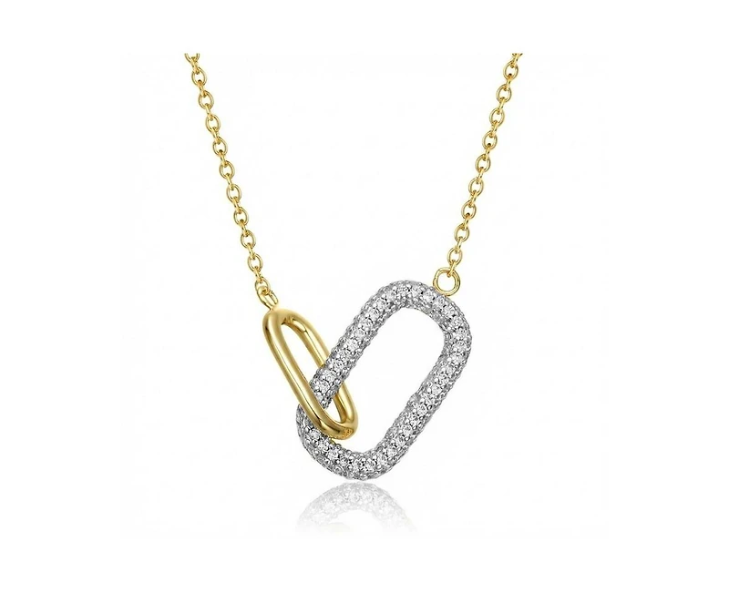 Rachel Glauber Radiant Cz Two-Tone Texture Interlocking Links Necklace