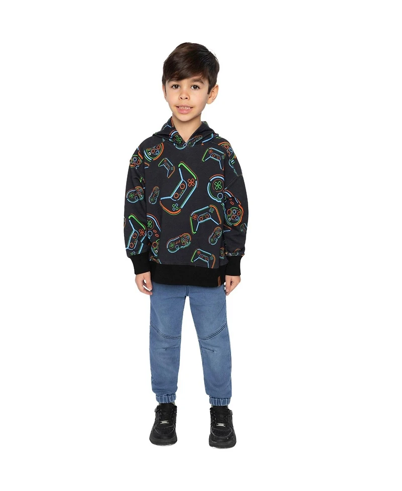 Deux par Little and Big Boy (6-12) Fleece Hooded Sweatshirt Printed Controller