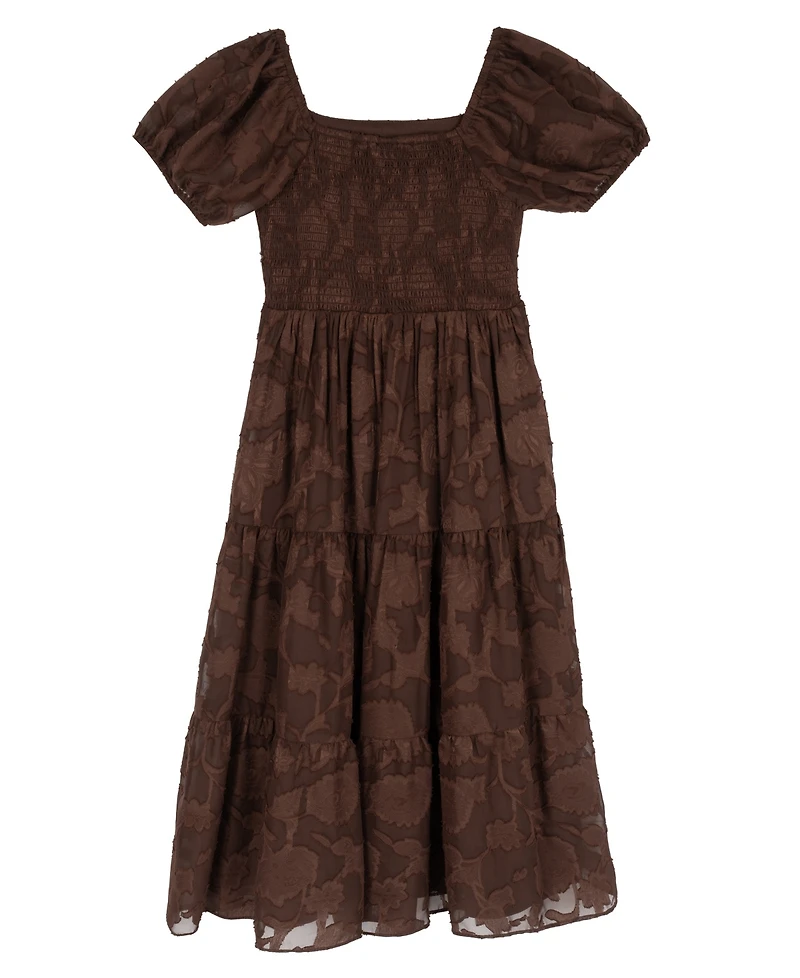 Rare Editions Girls' 7-14 Chiffon Burnout Puff Sleeve Maxi Dress