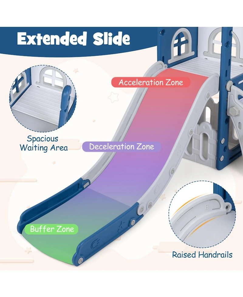 Slickblue 6-in-1 Kids Playground Set with Slide Ladder and Basketball Goal