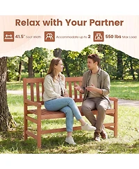 Gymax 44 Inch Outdoor Loveseat Bench 2-Seat Patio Solid Wood Garden Chair with Backrest