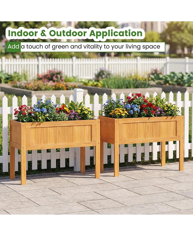 Costway Wooden Raised Garden Bed Elevated Planter Box with Bed Liner and Drainage Holes